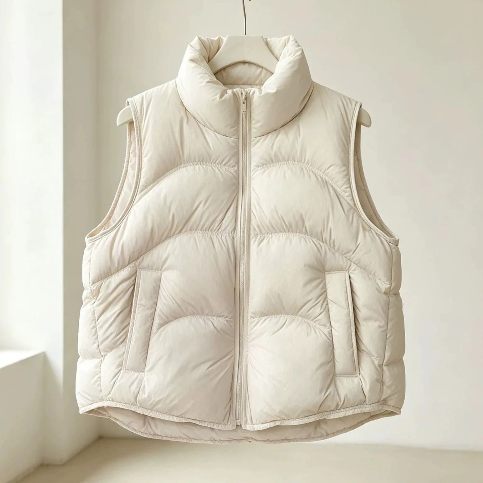 Autumn Winter Puff Warm Vest Stand Collar Women White Duck Down Sleeveless Vest Female Zipper Thick Loose Quilted Waistcoat