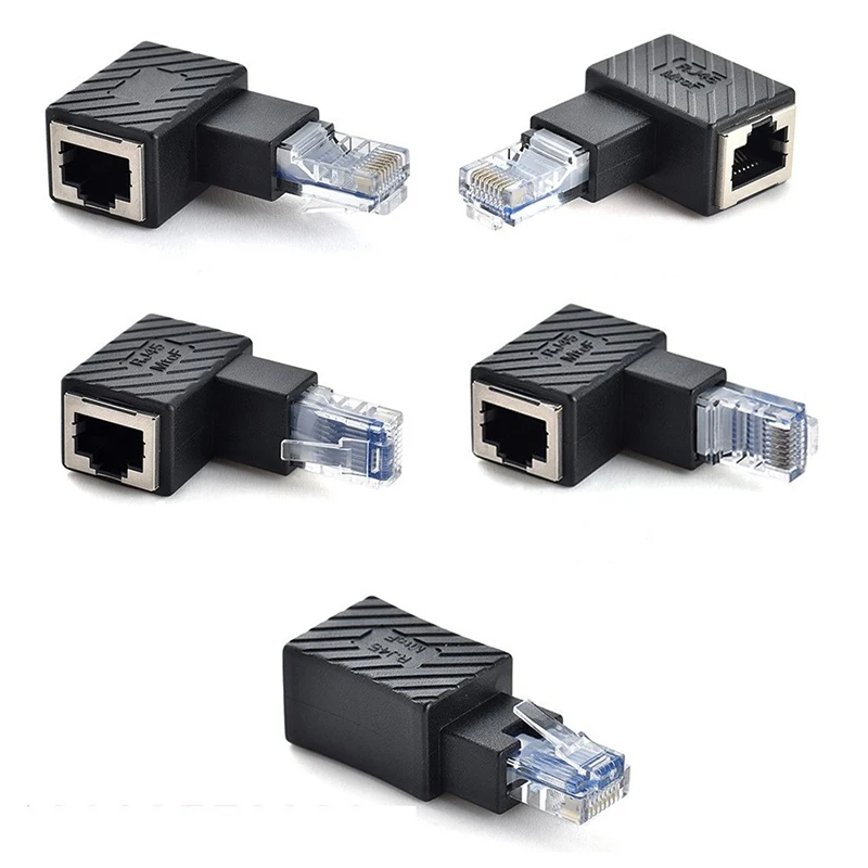1PCS RJ45 Male To Female Converter 90 Degree Extension Adapter for Cat5 Cat6 LAN Ethernet Network Cable Connector Extender