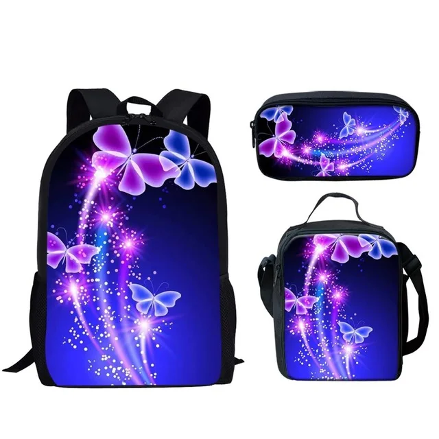 Harajuku Beautyful Butterfly Animal 3pcs/Set Backpack 3D Print School Student Bookbag Anime Laptop Daypack Lunch Bag Pencil Case