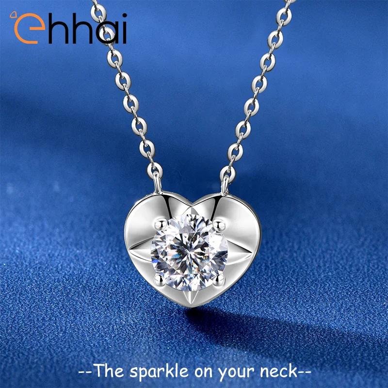 

Ehhai 1.0ct Moissanite Heart Pendant Necklace Chain for Women S925 Sterling Silver Fine Neck Jewelry Wedding Party Gifts Choker