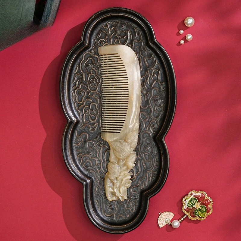 Handmade Carved Flower God Handle Comb Ladies Large Household Shun Hair Comb 375