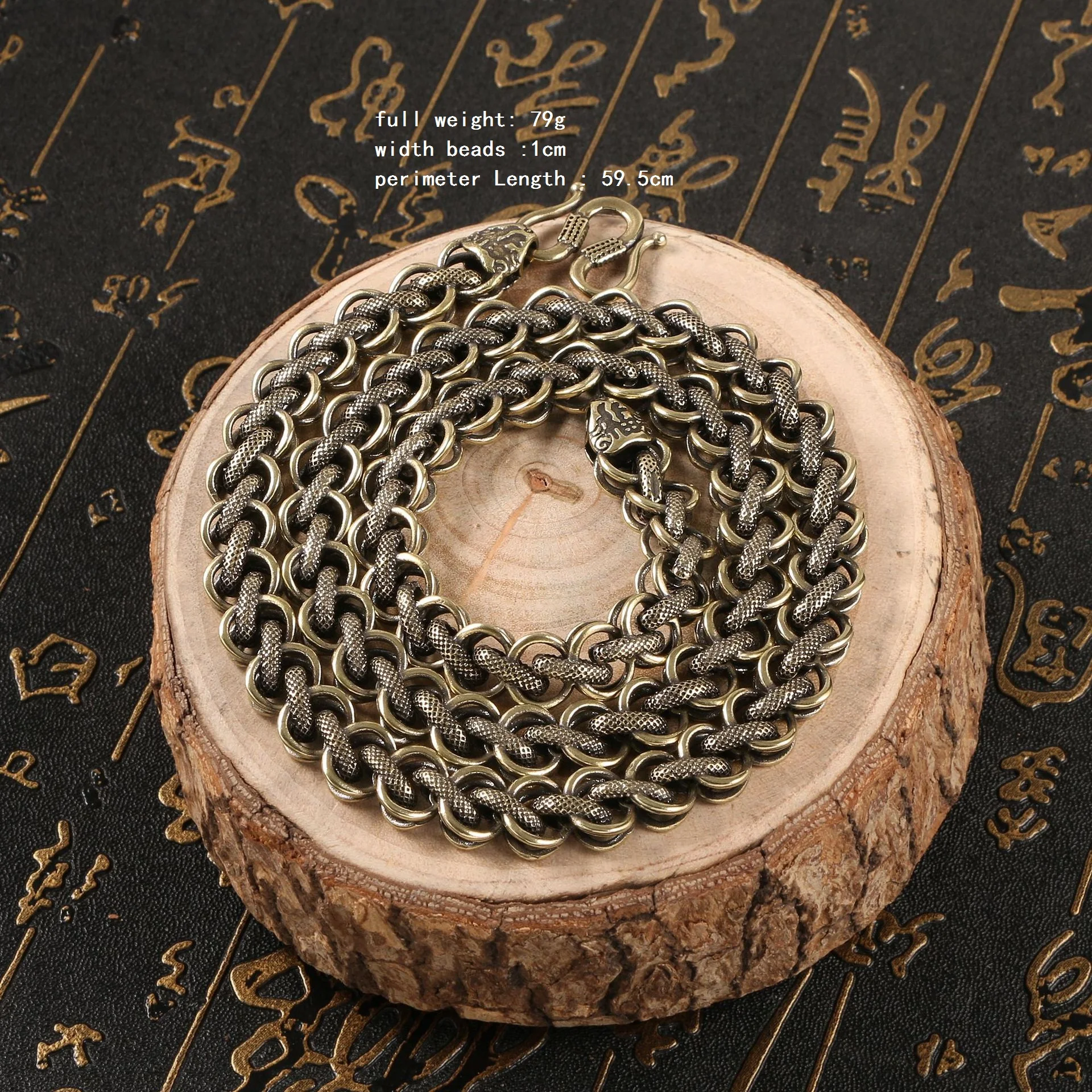 60CM Brass Long Chain Men Necklace Vintage Punk Brass Circle Snake Scale Pattern Flat Necklaces Retro Hip Hop Style Luxury Gift