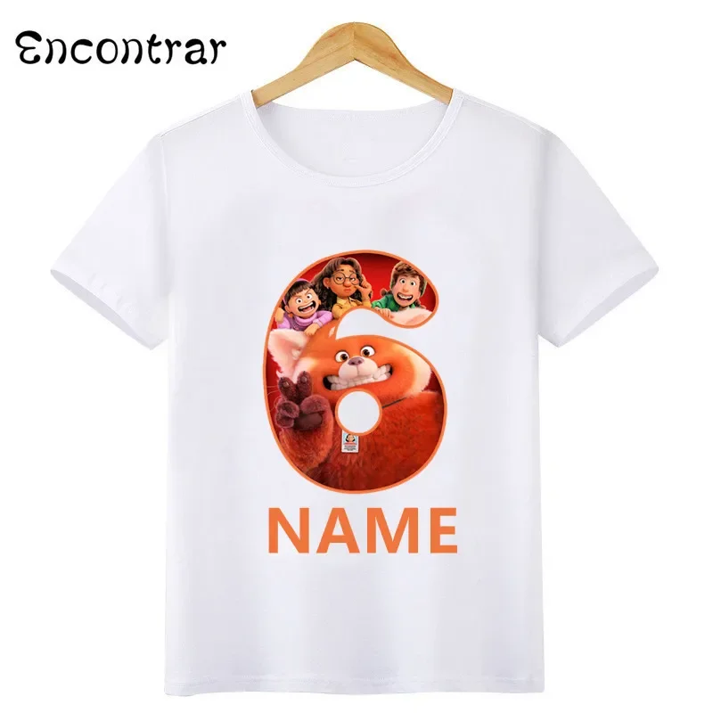 Disney Turning Red Panda Mei Lee Number Bow Print T shirt Kids Clothes 1 2 3 4 5 6 7 8 9 Years Birthday Girls T-Shirts Baby Tops