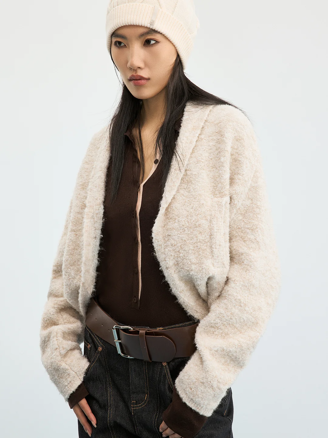 

IFIKNOW Женский свитер с рукавами «летучая мышь», повседневная верхняя одежда, пушистый трикотаж, короткое пальто, модная верхняя одежда, Зима 2025