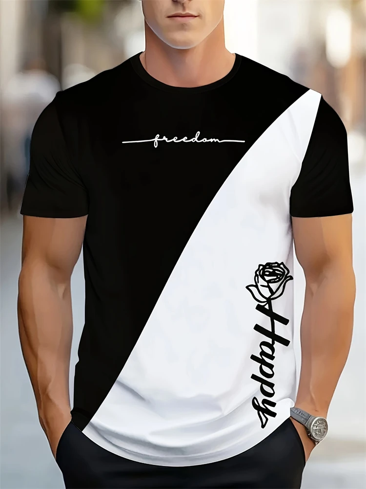 Summer Men's Casual 3D Sailboat Graphic Printed T-shirt Daily Round-neck Men's Large-sized Casual Wear Artistic Printed Shirt