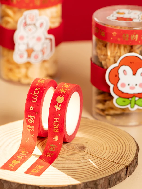

New Year Red Baking Non-Drng Adhesive Canister Tape Candy Biscuit Paaging Box Sealing Label Decorative Paper Tape