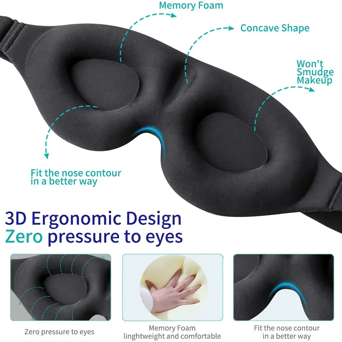 3D Eye Mask Adjustable Suitable for Men and Women with No Pressure on the Eyes Breathable and Light Blocking Eye Mask Black