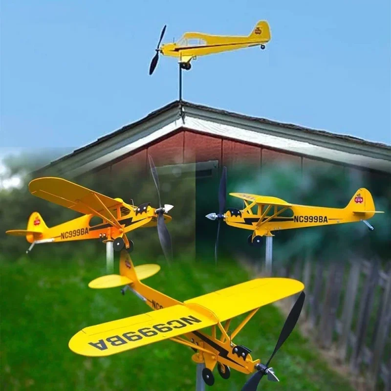 3D Metal Aircraft Weathervane Outdoor Garden Decorations Sculpture Windmill Roof Wind Indicator Anti-Corrosion Plug