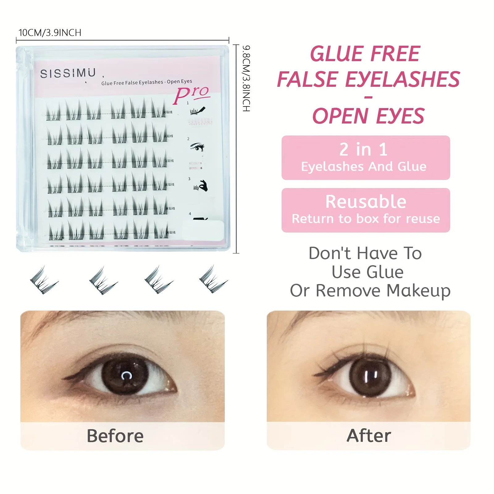 Ciglia finte senza colla, ciglia finte a grappolo simulate autoadesive riutilizzabili a bastoncino rapido trucco occhi fai da te a casa ciglia G