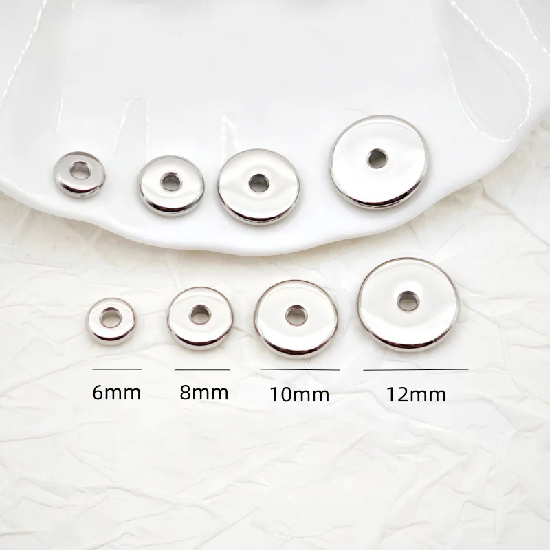 20pcs Stainless Steel 6 8 10 12mm Wheel bead Flat Circle Spacer Beads DIY for Pearl Bracelet Necklace Making Findings Gold tone