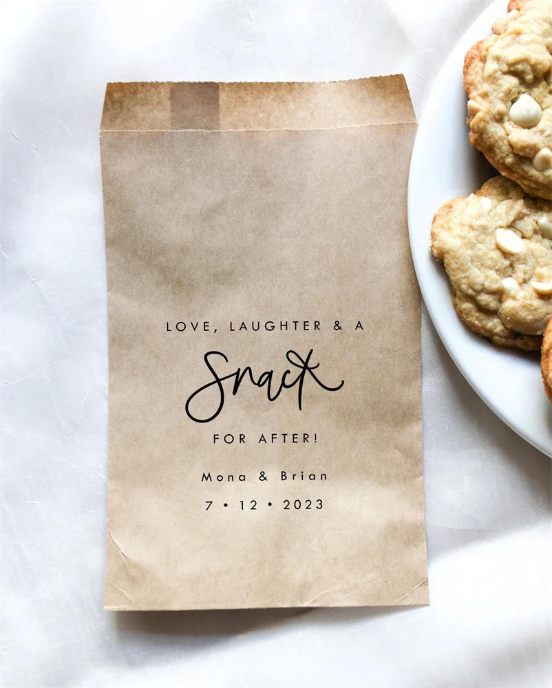 50 Love, Laughter, and a Snack for After! Favor Bags || Popcorn Favor Bag, Wedding Cookie Bag, Birthday Party Snack Bags