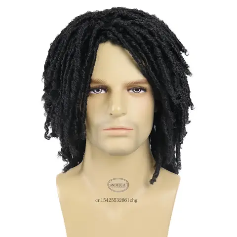 Peluca sintética de rastas cortas de 16 pulgadas para hombres, peluca Rasta de imitación Locs, peluca Afro, pelo falso torcido negro, pelucas trenzadas naturales para hombre