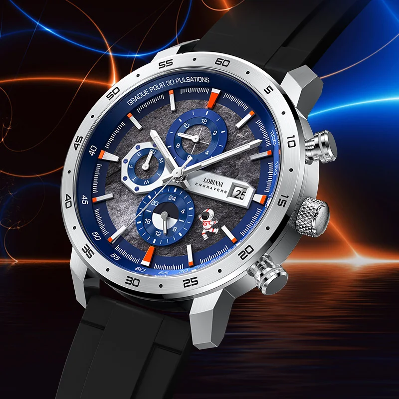 LOBINNI Men's Luxury Automatic Mechanical Watch Waterproof Sapphire Crystal 50M Multi-Function New Strap Clock L16072-N