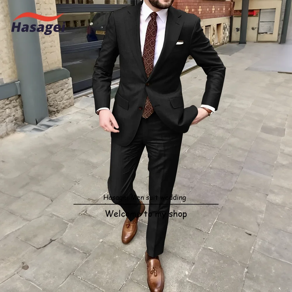 Elegant Casual 2 Piece Suit For Men Wedding Tuxedos Notched Lapel Groomsmen Men Suits Business Party Prom Blazer