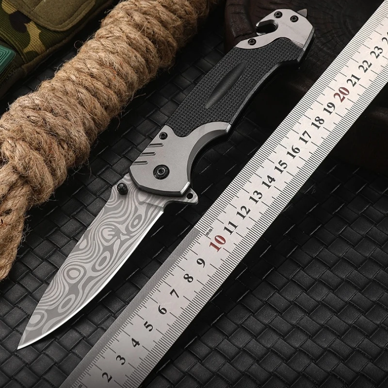 Coltello pieghevole da esterno modello damasco Tactical Survival Camping Pocket coltello piccolo autodifesa in acciaio inossidabile