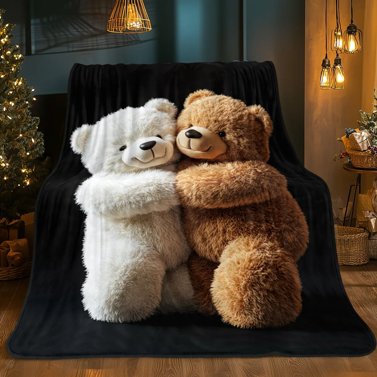 Bear Hug Cartoon Flannel printed blanket suitable for all seasons suitable for living room office sofa and travel