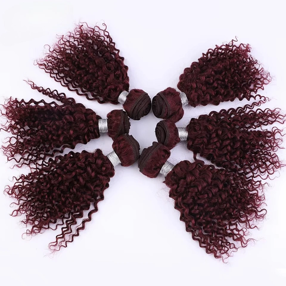 Rambut Manusia Keriting Kinky 6Pcs Brazilian 99J Jerry Curly Ekstensi Rambut Manusia Topper Wanita 100% Remy Rambut Manusia Bundel