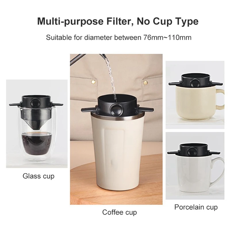 Portable Coffee Filter Reusable Funnel Tea Infuser Stainless Steel Drip Coffee Tea Dripper for Home Office Outdoor Trave-A27R