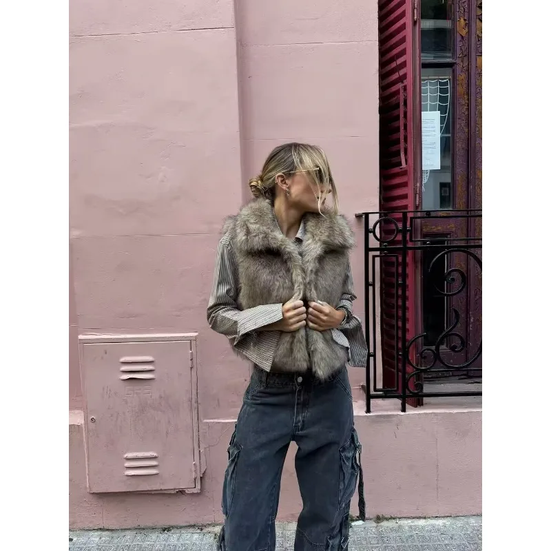 เสื้อผ้าผู้หญิง เสื้อกั๊กขนเฟอร์ฤดูใบไม้ร่วง Y2k สตรีทแวร์ใหม่ เสื้อกั๊กแฟชั่น เสื้อกล้าม เสื้อขนเฟอร์เทียม เสื้อโค้ทฤดูหนาว เสื้อโค้ทขนเฟอร์ผู้หญิง