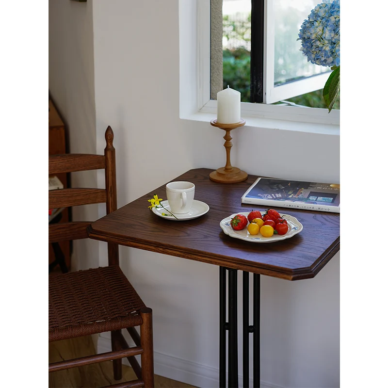 

Medieval solid wood square table coffee table American retro dining table square wrought iron square restaurant c