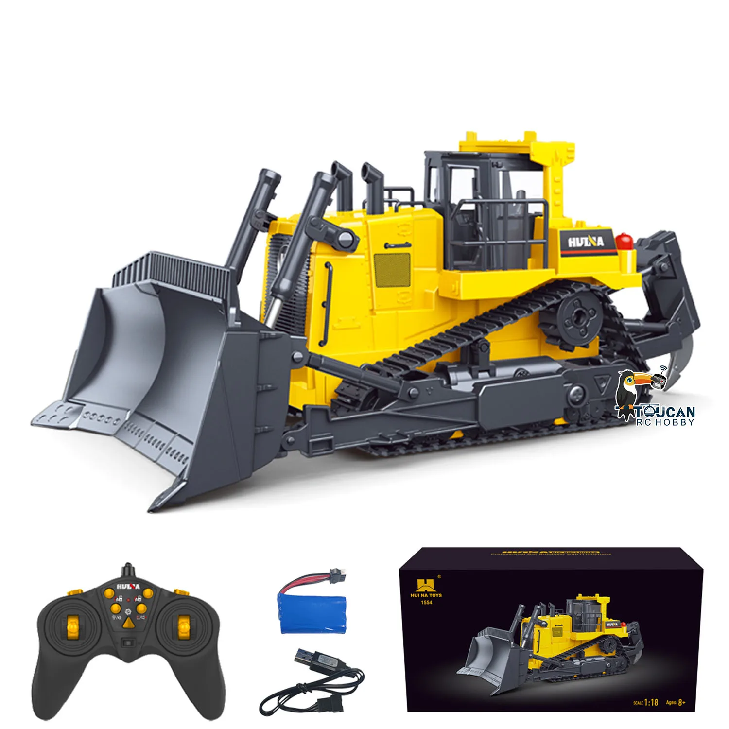 

HUINA 1554 1/16 Electric RC Bulldozer Remote Control Dozer RTR Metal Ripper Light Effect Battery Finished Model Toy Gifts