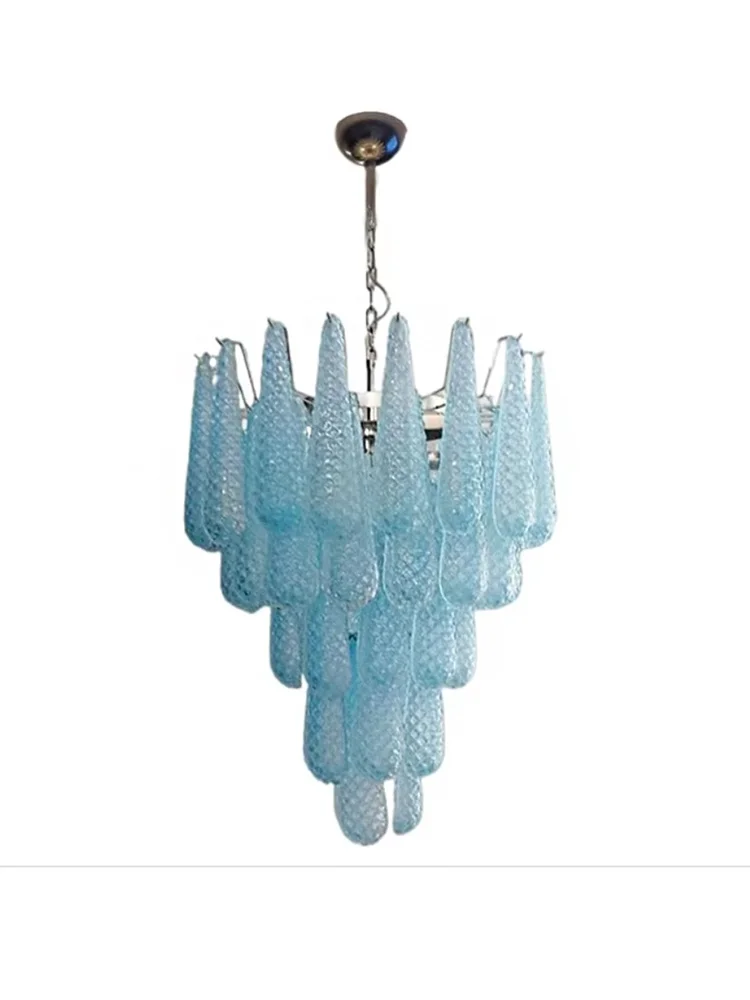 Upgrade Your Home With Exquisite E14 LED Chandeliers Crafted From Blue Glass Dimming Function Hanging Over Living Room