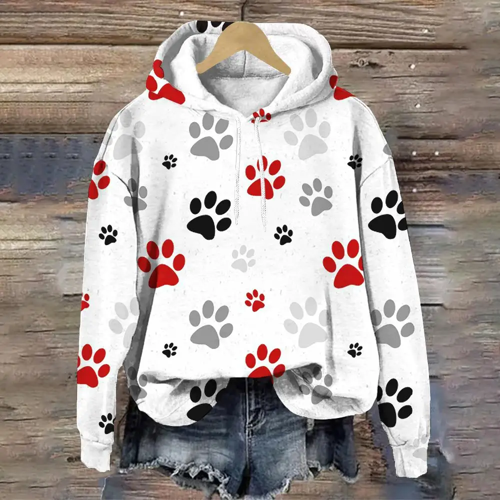 Paw Prints Doodle No Pockets Designer Women\'s Hoodie Fall/Winter Casual Loose Women\'s Sweatshirts Fashion Street Y2K Clothes