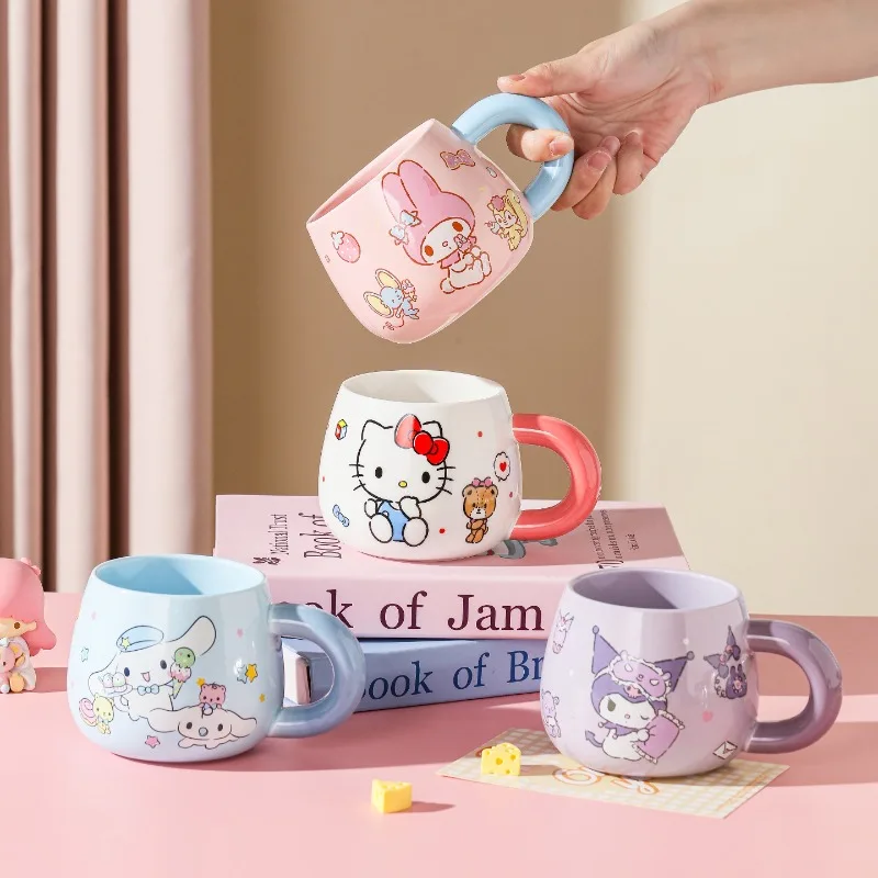 Image of Sanrio Kuromi Keramik-Tasse mit großem Bauch, niedlicher Ins-Stil, hochwertige Paartasse, weibliche Kaffeetasse für Zuhause, mikrowellen- und desinfektionsschrankgeeignet.