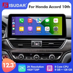 ISUDAR 12.3 Inch Android 12 Car Radio For HONDA/ACCORD 10th Generation 2018- GPS Multimedia Stereo Player 2K 4G 8 Core Carplay