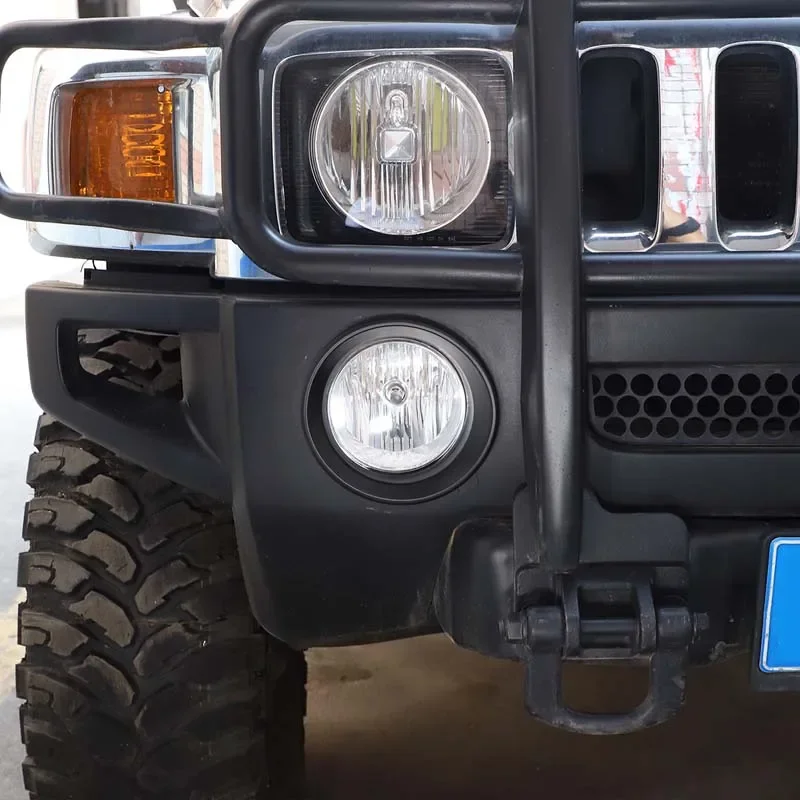 

2Pcs ABS matt black For Hummer H3 2005-2009 car front fog lamp protection ring sticker car exterior modification accessories