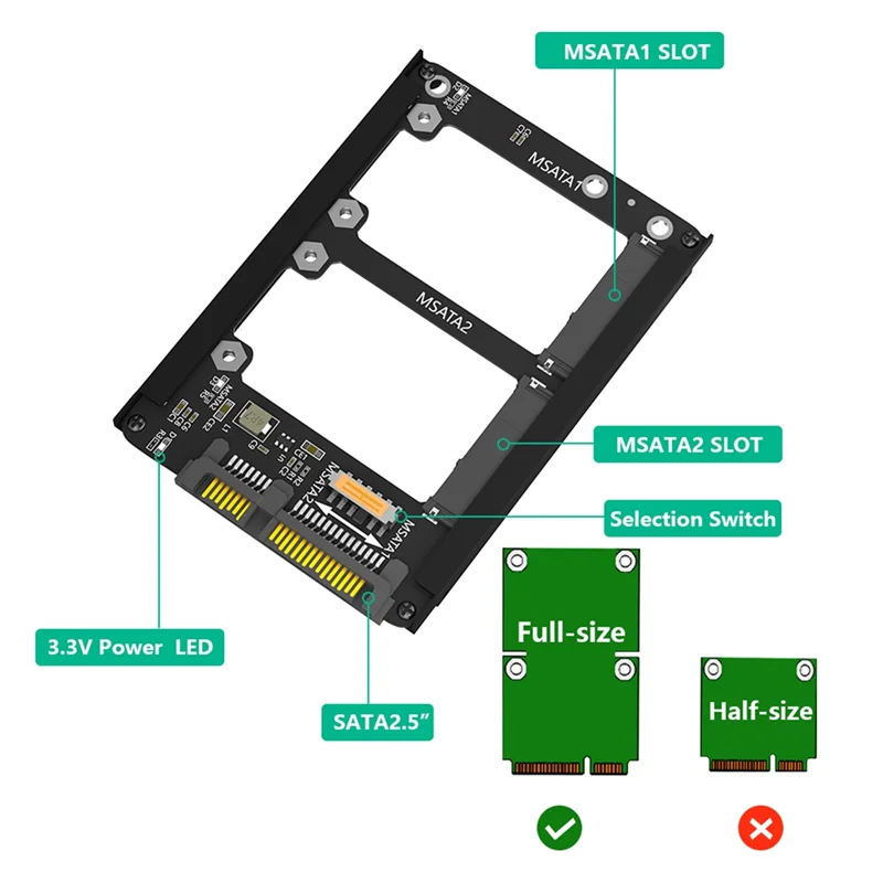 Efficace double SSD Msata vers SATA III de 2,5 pouces avec support de cadre-étendre le SSD MSATA comme disque SATA de 7 mm 2,5 pouces installation facile T