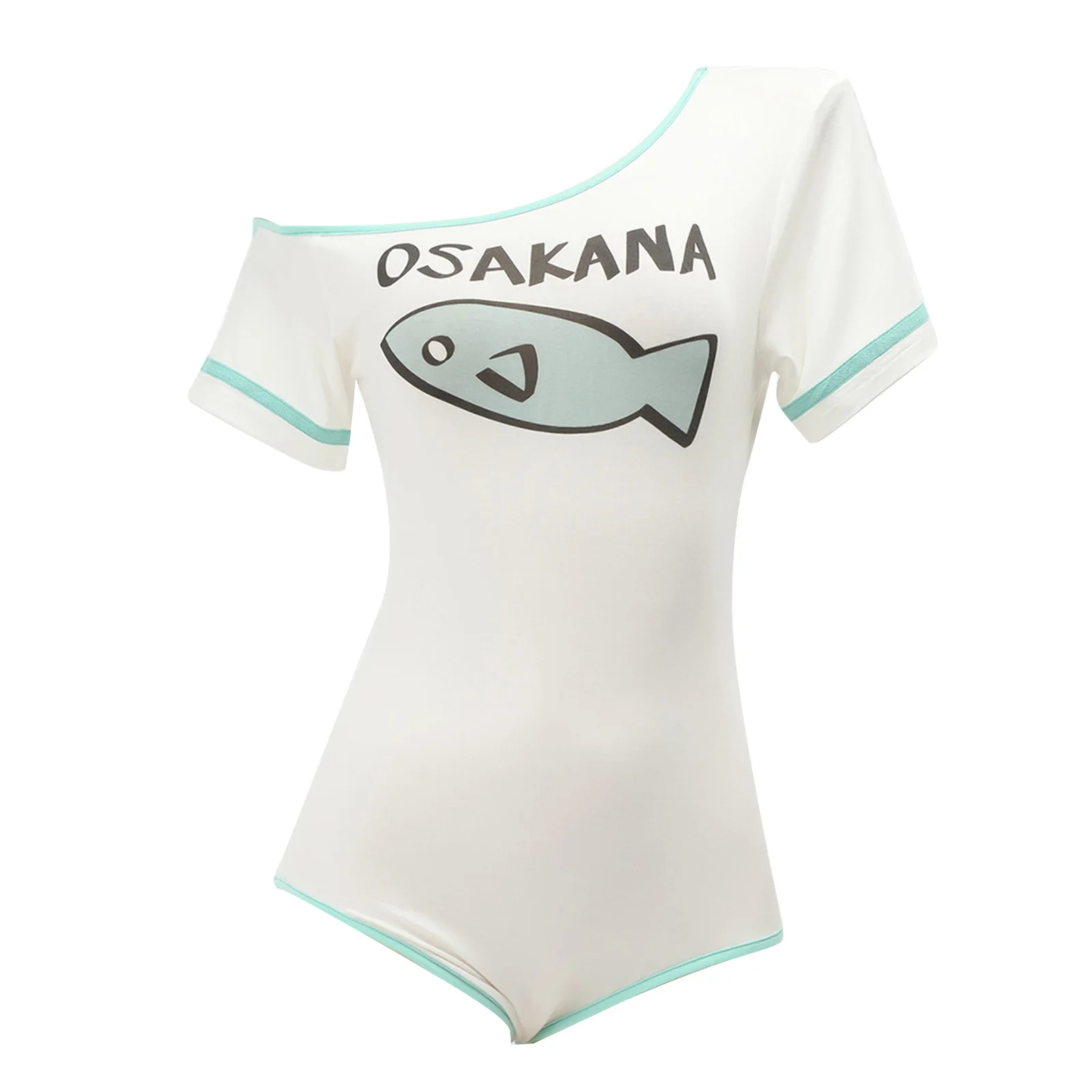 

Женский слитный купальник в стиле аниме, боди с открытыми плечами, коротким рукавом, милым принтом, бесшовный, для йоги, комбинезон, купальный костюм