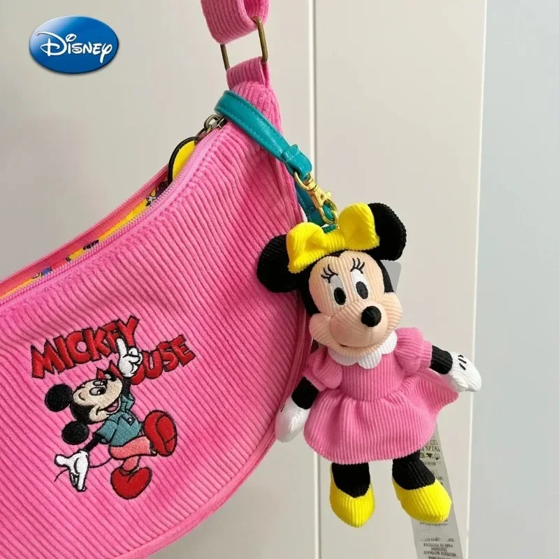 Disney New Autumn Winter Cute Cartoon Mickey Retro Series Corduroy Crossbody Bag Girl Single Shoulder Handheld Underarm Children