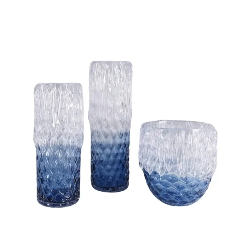 Modern art gradual change rhombus pattern glazed vase ornament, living room entrance desktop decoration home countertop