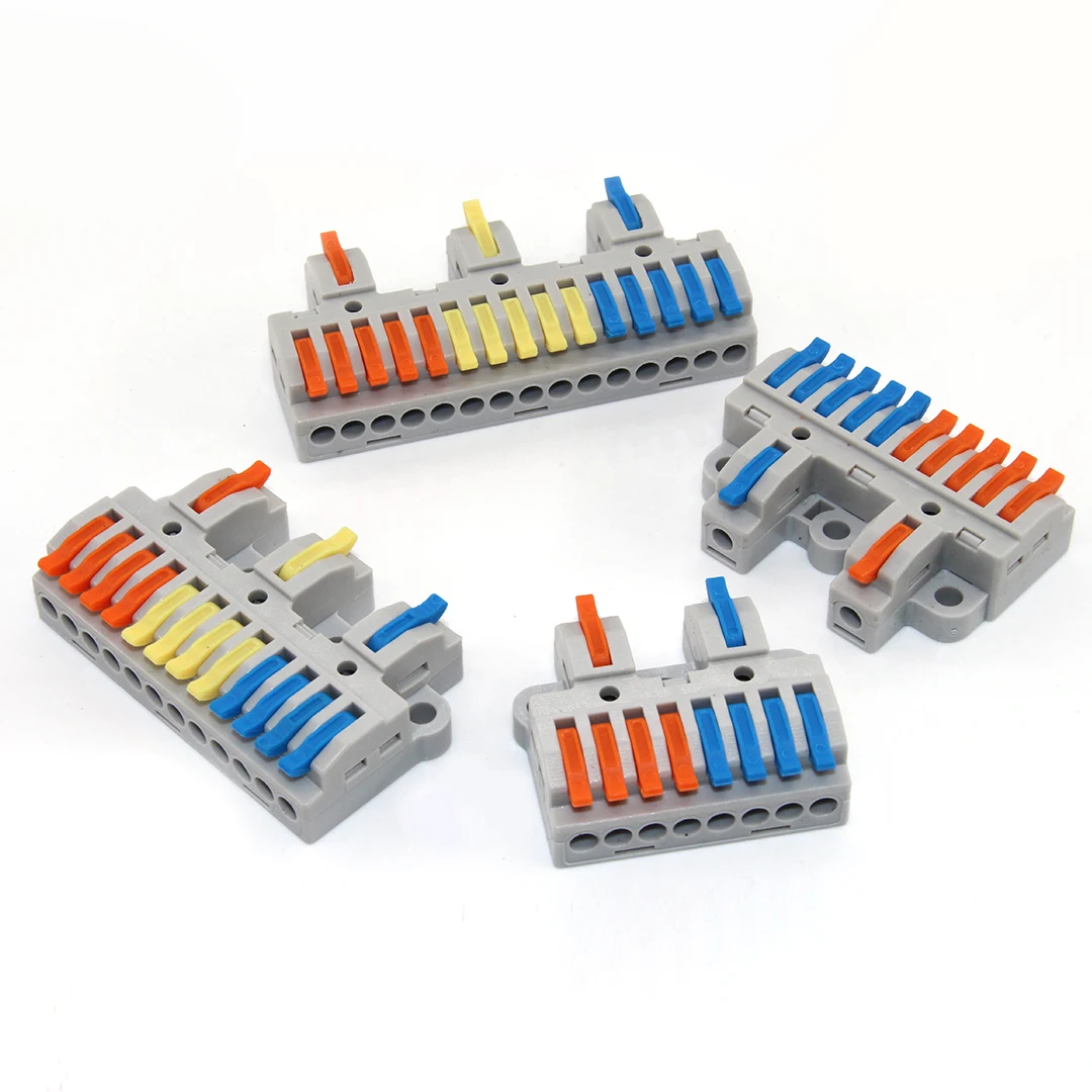 Universal Wiring Cable Connectors, Push-in Can Combined Butt Home Terminal Block Multiple in Multiple Out with Fixing 5/10 Pcs