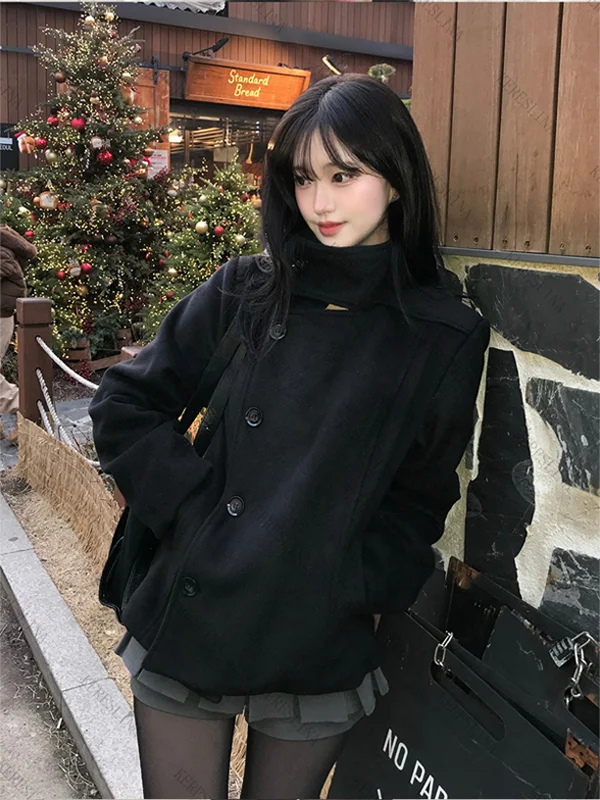 2026 Women's Gothic High Neck Sweatshirt Black Button Front Slim Fit Long Sleeve Y2K Streetwear Casual Autumn Winter Fashion Top