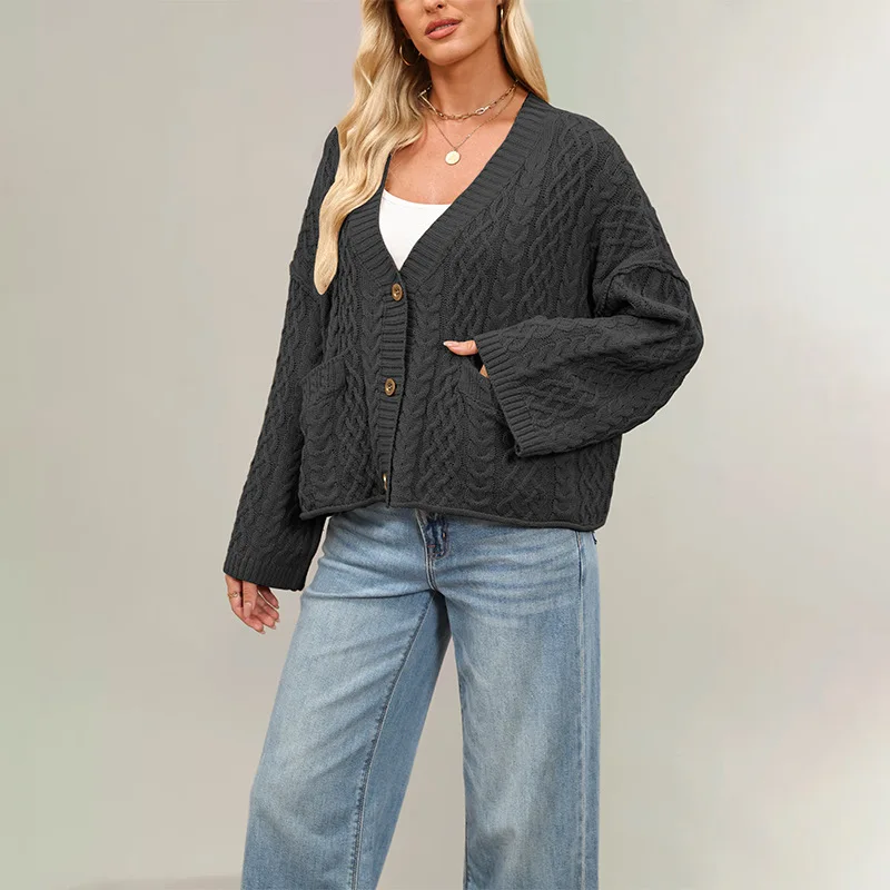 2026 New Autumn And Winter, Europe, America, Women's Clothing Hot-selling Knitted Cardigan Twist Loose Solid Color Coat