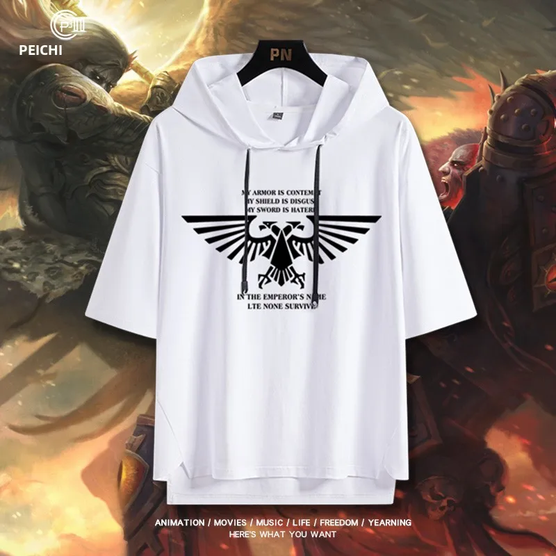 

Мужская летняя дышащая толстовка свободного кроя с принтом Hammer 40K Game Themed, из смесового хлопка и полиэстера, модная...