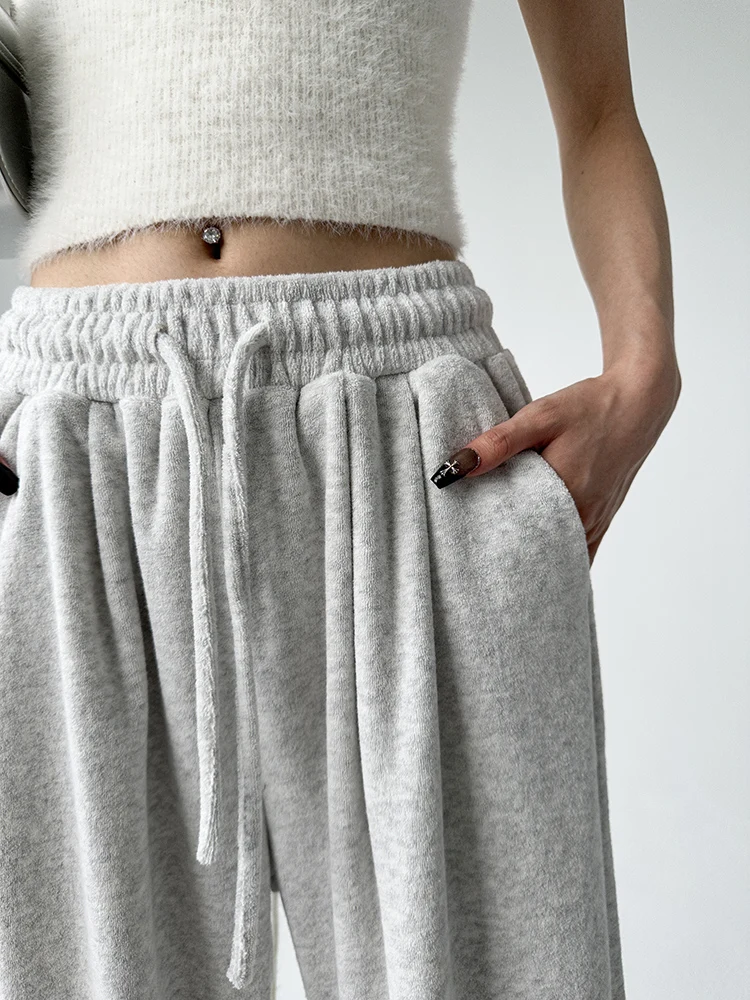 

Comfortable Towel Velvet Women's 2025 Spring Autumn Sle Casual Wide Leg Pants High Waist Long Trousers Cotton Polyester Blend