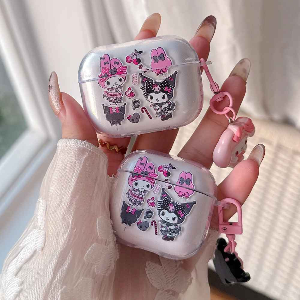 

Cute Melody Kuromi Clear Earphone Case For Airpods 1 2 3 4 Pro 2 3 Wireless Bluetooth Headset Protective Cover With Pendant