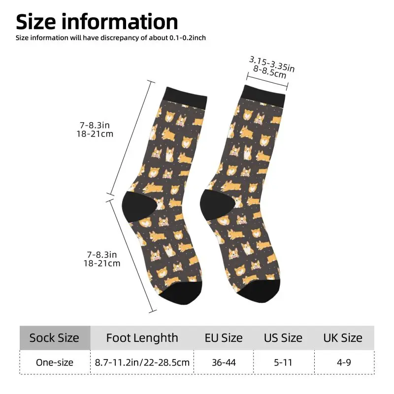 Cartoon Corgi Print Socks Novelty Casual Crew Socks Athletic Sports Dress Socks Contrast Color Design for Women Men Boys Girls