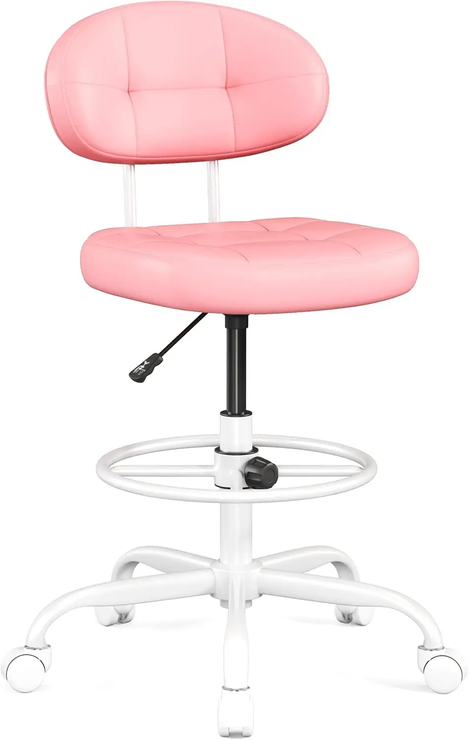 Misolant Drafting Chair, Armless Tall Office Chair with Footrest Ring for Standing Desk, Small Faux Leather Executive Computer C