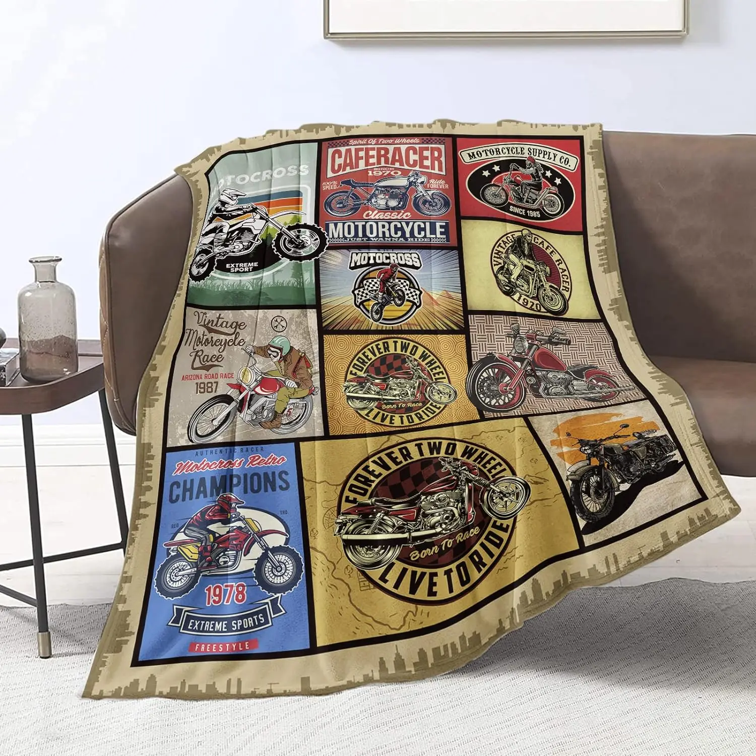 

Motorcyclist Flannel Blanket, 70s Women's Blanket, Men's Country Lightweight Plush Blanket, Travel Blanket