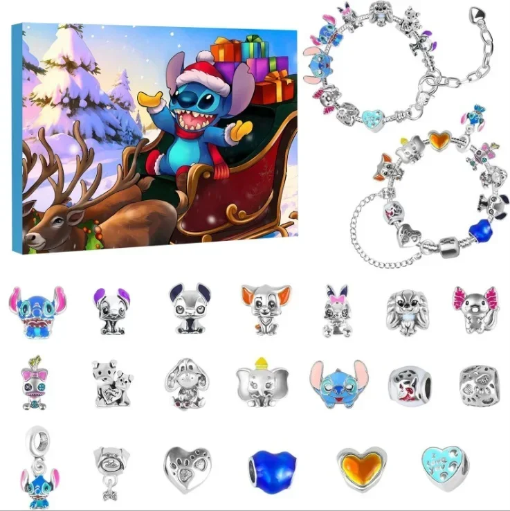 Disney Stitch Minnie Calendario dell\'Avvento di Natale Braccialetti Calendario per il conto alla rovescia di 24 giorni Kit per la creazione di