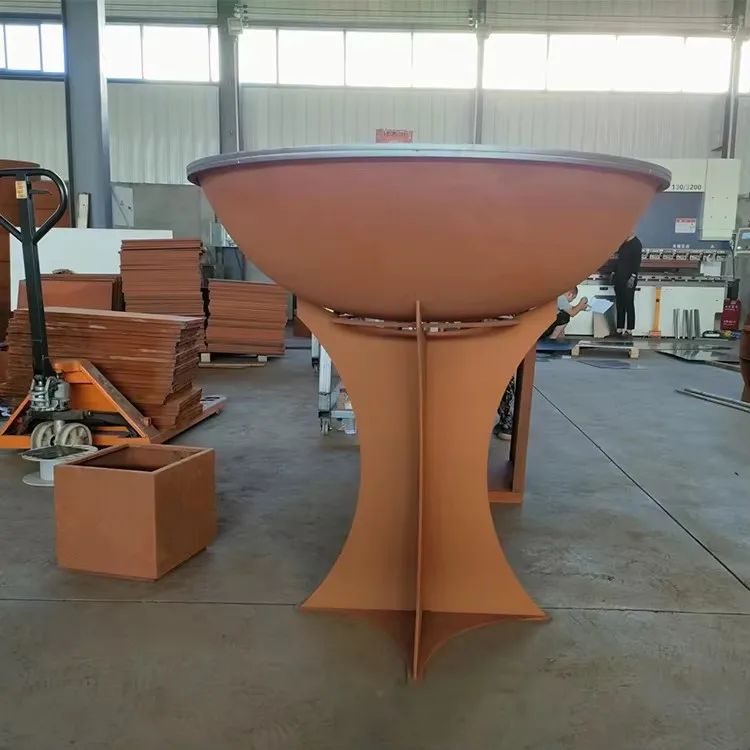 Modern Outdoor Corten Steel BBQ Grill Fire Pit Heavy Duty with Trolley