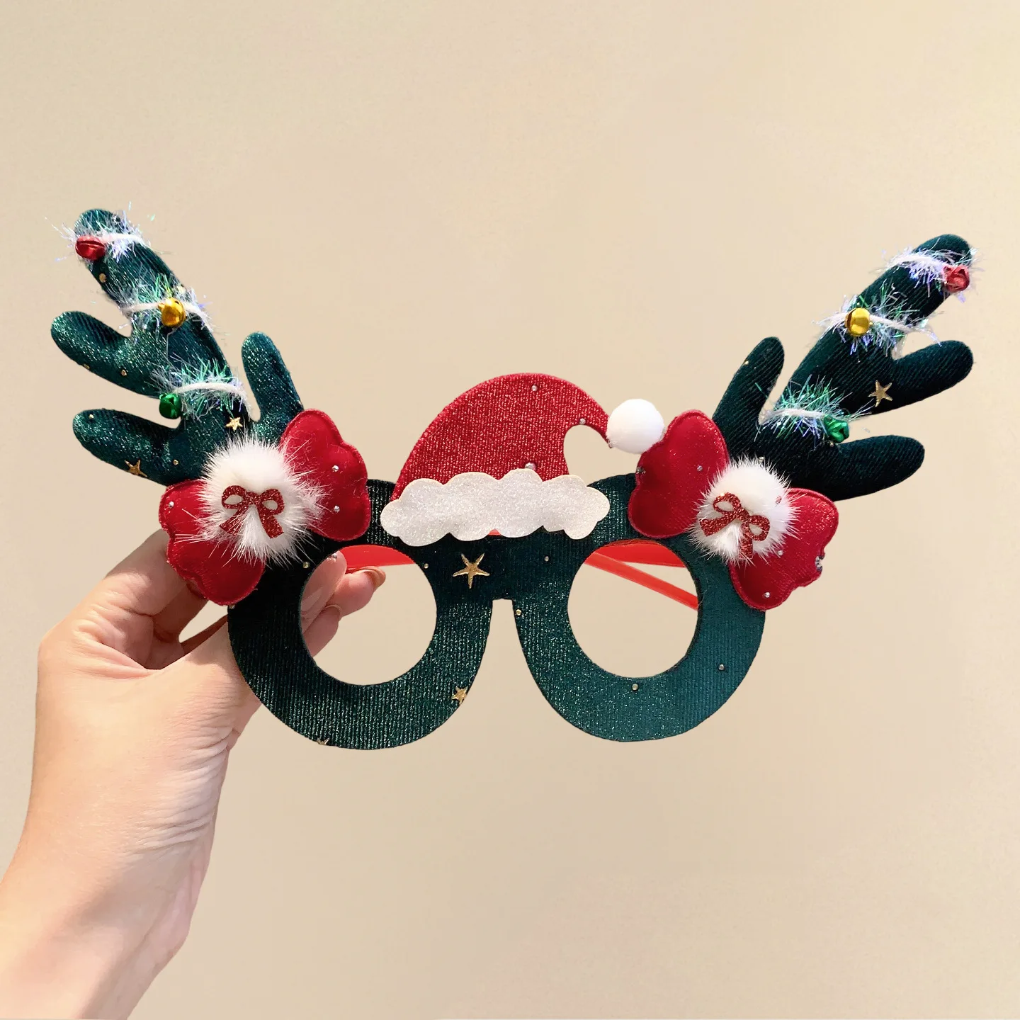 Christmas Antler Glasses Holiday Headwear Plastic Red Green White Party Photo Prop Cosplay Hair Accessory for Kids