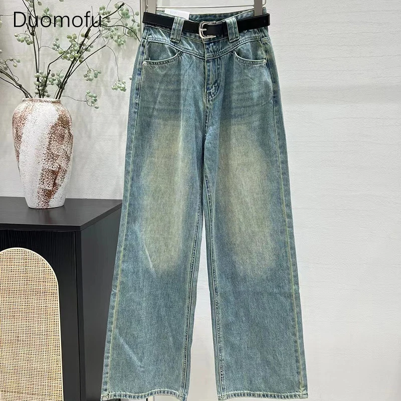 Duomofu-pantalones vaqueros rectos ajustados de cintura alta para mujer, Jeans clásicos de longitud completa, holgados, informales, lavados, a la