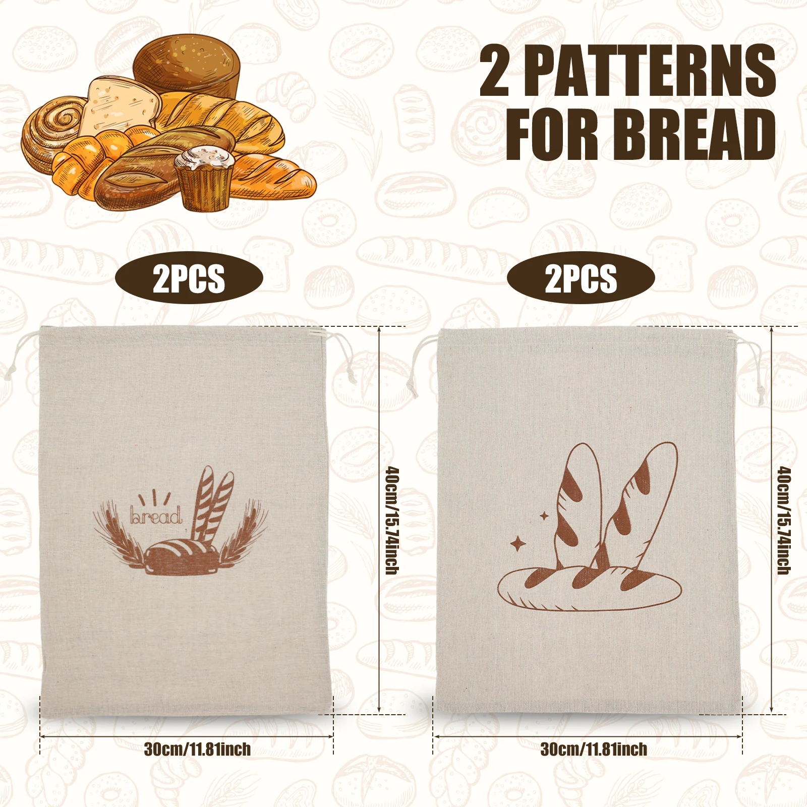 4Pcs Linen Bread Bags Reusable Drawstring Bread Bag BPA Free Washable Homemade Bread Storage Bag Sourdough For Bakers Kitchens