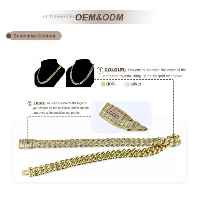 Fashion Hip Hop Jewelry Sterling Silver Chain Cuban Gold Brass Miami Cuban Link Chain Necklace..