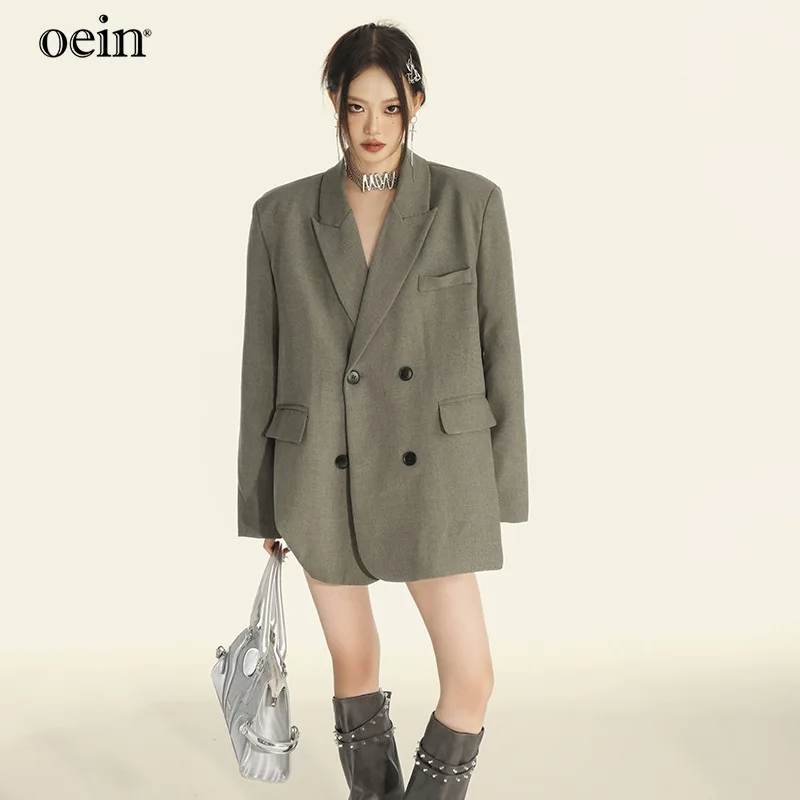 [oein]Ropa de mujer #   Chaqueta con cuello suelto informal de primavera con traje cruzado de tendencia urbana coreana